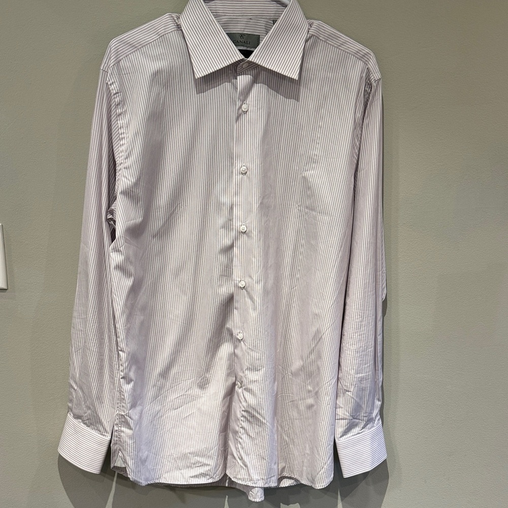 Canali Men's White Striped Dress Shirt